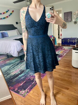 Lulus Navy Blue Lace Backless Skater Dress XS NEW W/ TAGS