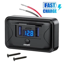 12V-24V Dual USB QC3.0 & PD Car Fast Charger Socket Power Outlet On-Off Switch