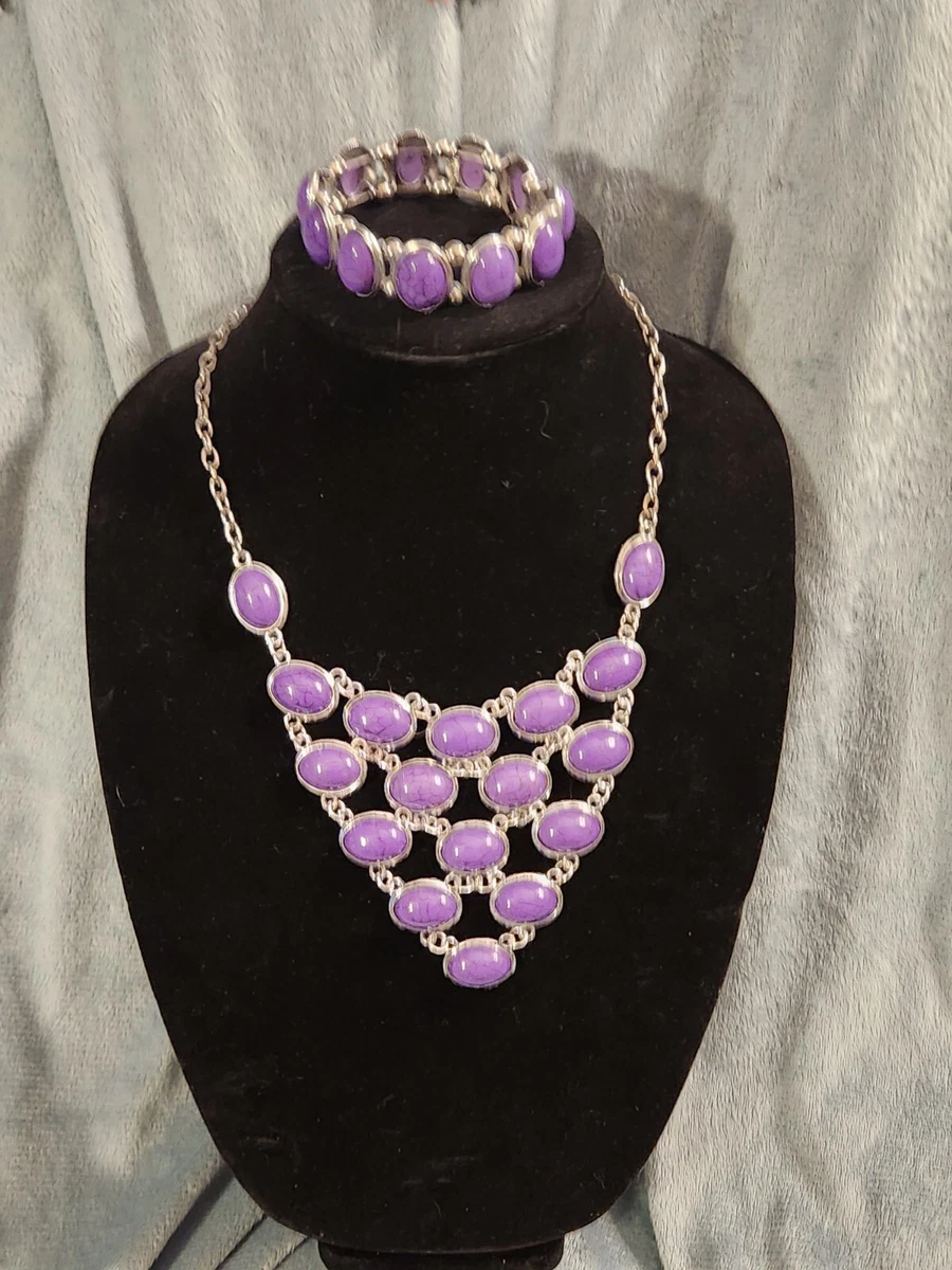 Purple Faux Stone Costume Jewelry Necklace and Bracelet eBay