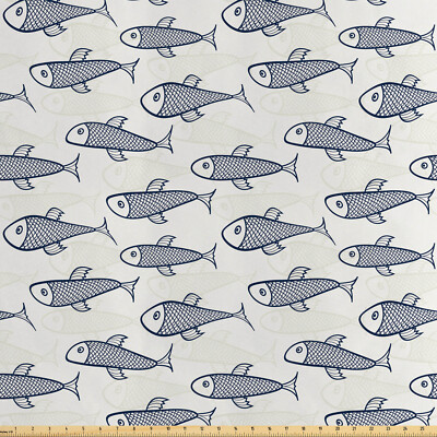 Aquarium Satin Stoff als Meterware Doodle Fisch Marine Life