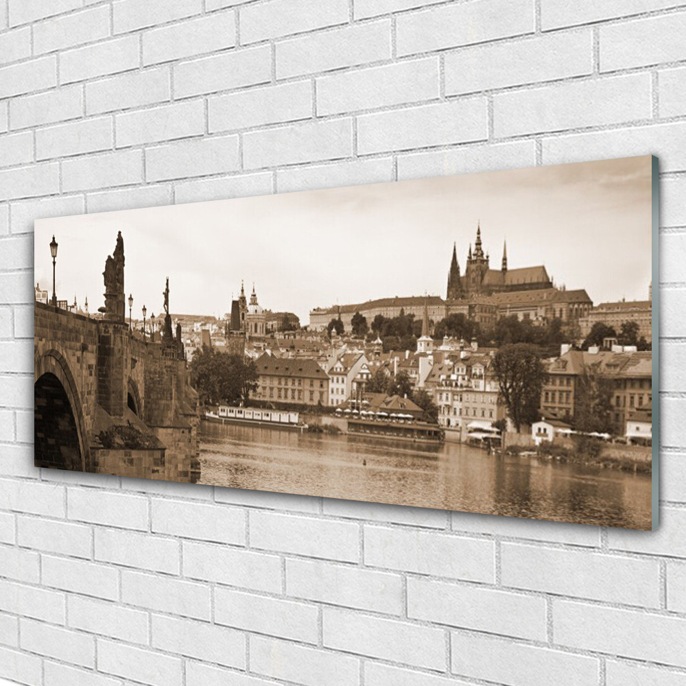 Tableau sur verre 125x50 Pont de Prague pour illuminer un mur sombre