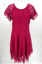 Free People womens M red berry lace swing flowy open back dress lined boho short