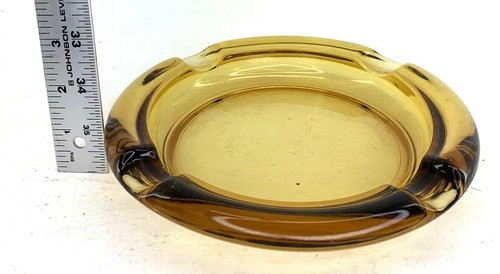 Posacenere/sigaretta rotondo in vetro ambrato spesso pesante vintage - Foto 5 di 5