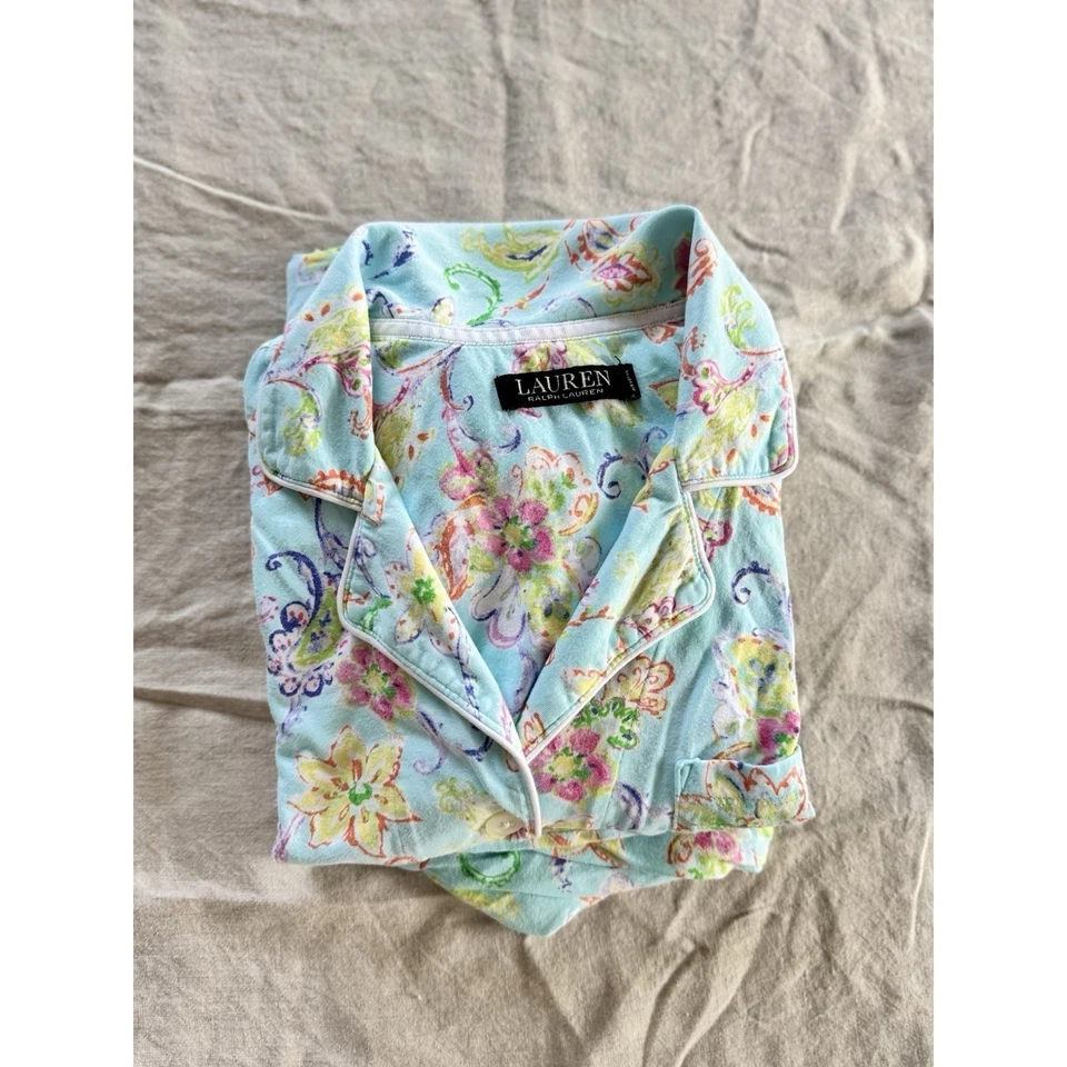 Lauren Ralph Lauren женщин пижамы комплект M цветочный 2 изделия кнопка Топ брюки синий - Изображение 3 из 4