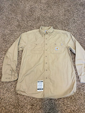 Carhartt FR Flame Resistant Button-Front Twill Work Shirt Beige Men's M