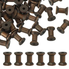 50Pcs Wooden Empty Spools Unfinished Wood Thread Bobbins 1.2"x0.8" Dark Brown