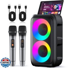 Karaoke Machine, Portable Bluetooth Speaker with 2 Wireless Karao