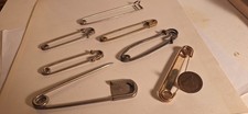 Lot of 7 Vintage Large Safety Pins Laundry, Military - Different Sizes - Good