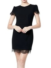 Betsey Johnson Lace-Trim Little Black Dress Cap Sleeve Size 6
