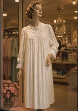 Vintage Cottagecore Embroidered Nightgown Pink Floral Lace Peignoir 1950s