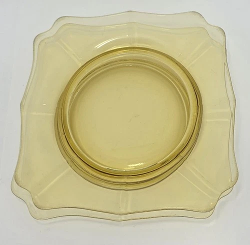 2 Vtg Federal Glass/Anchor Hock. Luncheon Plates Yellow Madrid Depression Square