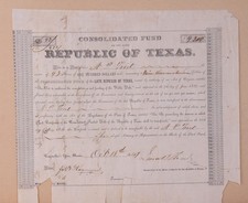 Republik Texas Zertifikat f&uuml;r Staatsschulden &uuml;ber 9.300 Dollar 1847