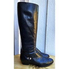 Vintage Salvatore Ferragamo Sz 7 Black Leather Riding Boots Made in Italy Preppy