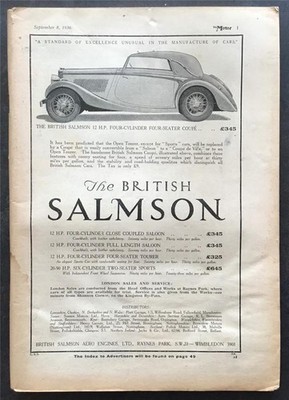 The MOTOR Magazine 8 Sep 1936 NEW FORD V8 TT Race BSA SCOUT & WOLSELEY ADVERTS