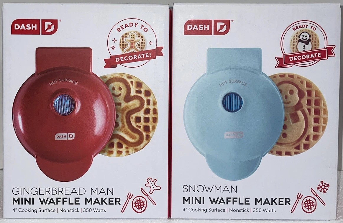 Dash Snowman and gingerbread Man Mini Waffle Maker Xmas Holiday Iron (lot of 2 )