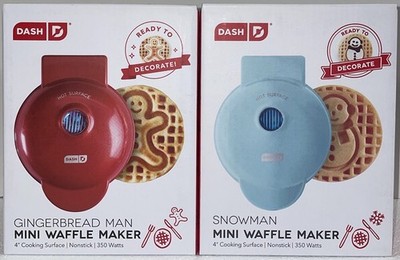 Dash Snowman and gingerbread Man Mini Waffle Maker Xmas Holiday Iron (lot of 2 )