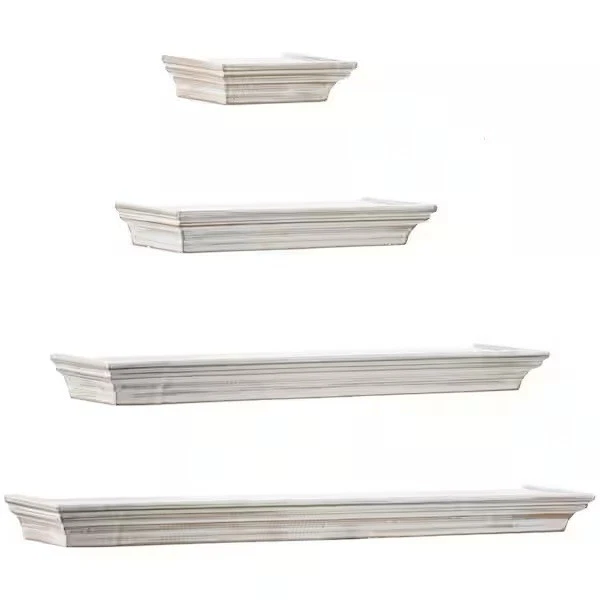 American Art Decor Whitewashed Wood Floating Wall Shelves Set of 4