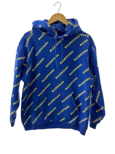 BALENCIAGA Felpa con Cappuccio LOGO 20SS S COTONE Blu 600583 TIV71 Usata