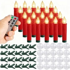 10 Pack LED Flameless Red Taper Clip On/Suction Cup Candles for Christmas