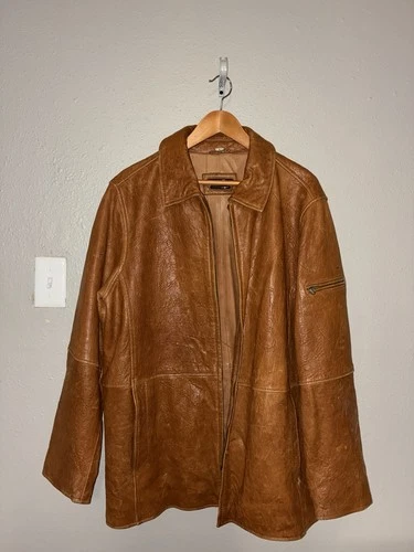 Vintage 90s Robert Comstock Vertical Long Leather Coat Men's - product listing photo