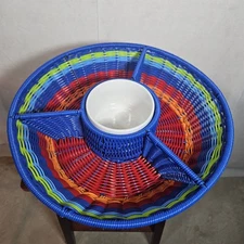 Rainbow Chip and Dip set Outdoor Woven Coated Multicolor Basket