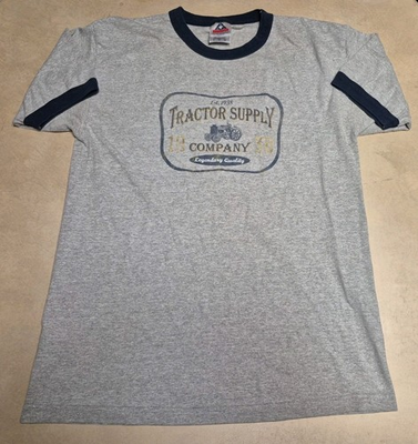 #ad VTG Y2K Tractor Supply Co Mens Large Short Sleeve Tee Shirt Gray Ringer $14.99