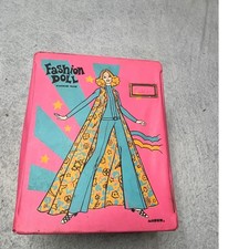 Vintage 70s Miner Fashion Doll Wardrobe Trunk Pink Vinyl Carrying Case Mod Retro