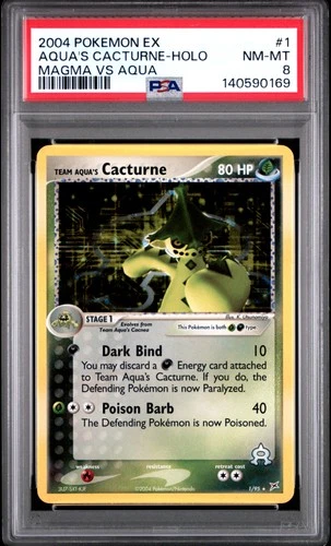 2004 POKEMON EX TEAM MAGMA VS TEAM AQUA #1 TEAM AQUA'S CACTURNE-HOLO PSA 8