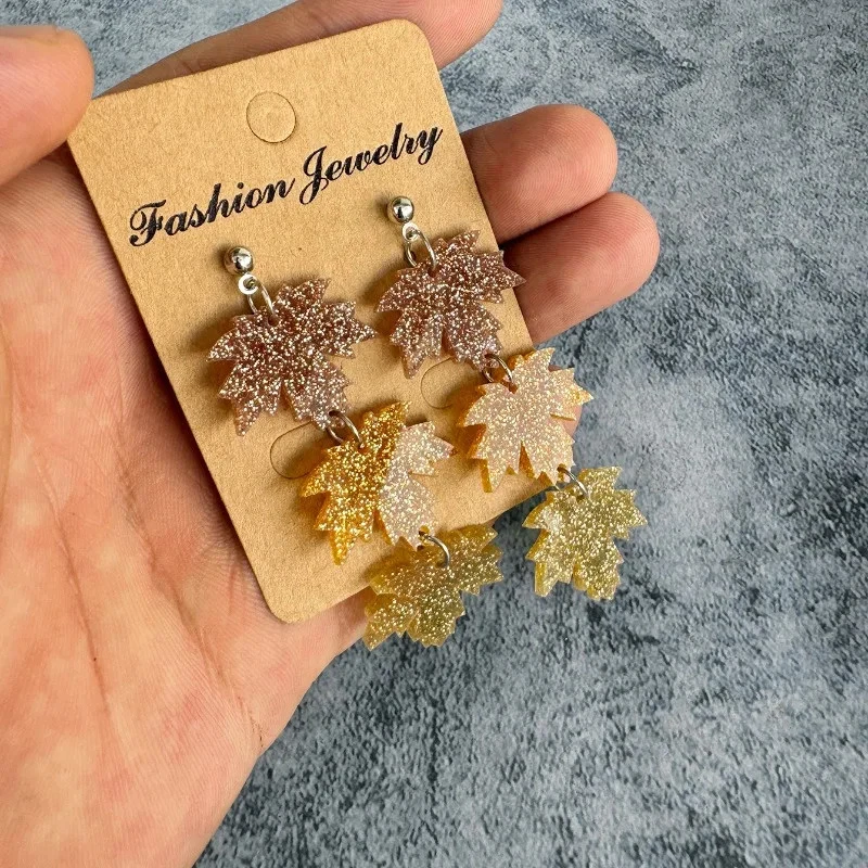 Herbst Ohrringe Tropfen Kürbis Maple Leaf Gespleißt Modisch Damen Schmuck - Bild 2 von 4