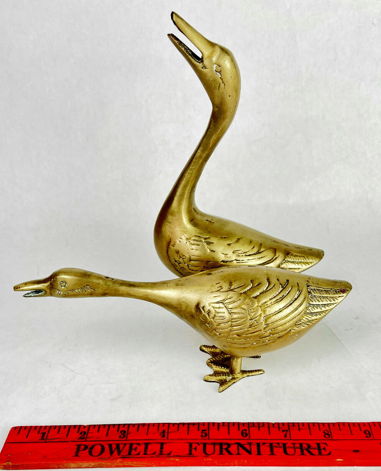 Vintage 2 Solid Brass Geese Pair Duck Figurines MCM Brass Goose