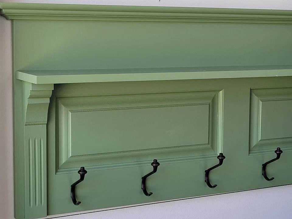 Garderobe Wandgarderobe Wandpaneel mit Haken Shabby grün Vintage Landhaus - Bild 3 von 4