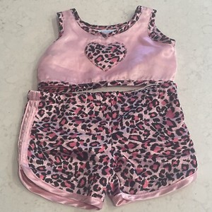 Build A Bear Pink Satin Leopard Cheetah Heart PJs Pajamas Teddy Sleep Clothes