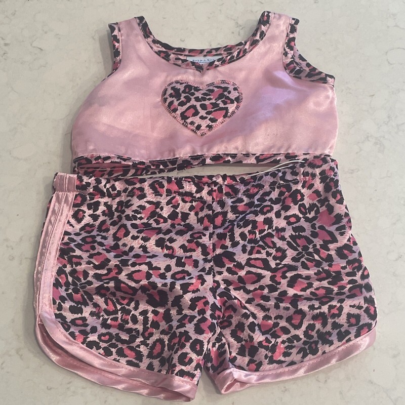 Build A Bear Pink Satin Leopard Cheetah Heart PJs Pajamas Teddy Sleep Clothes