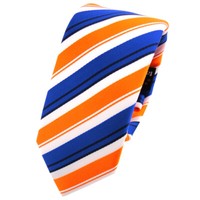 Schmale Tigertie Krawatte Orange Blau Schwarz Weiß Gestreift - Schlips Binder