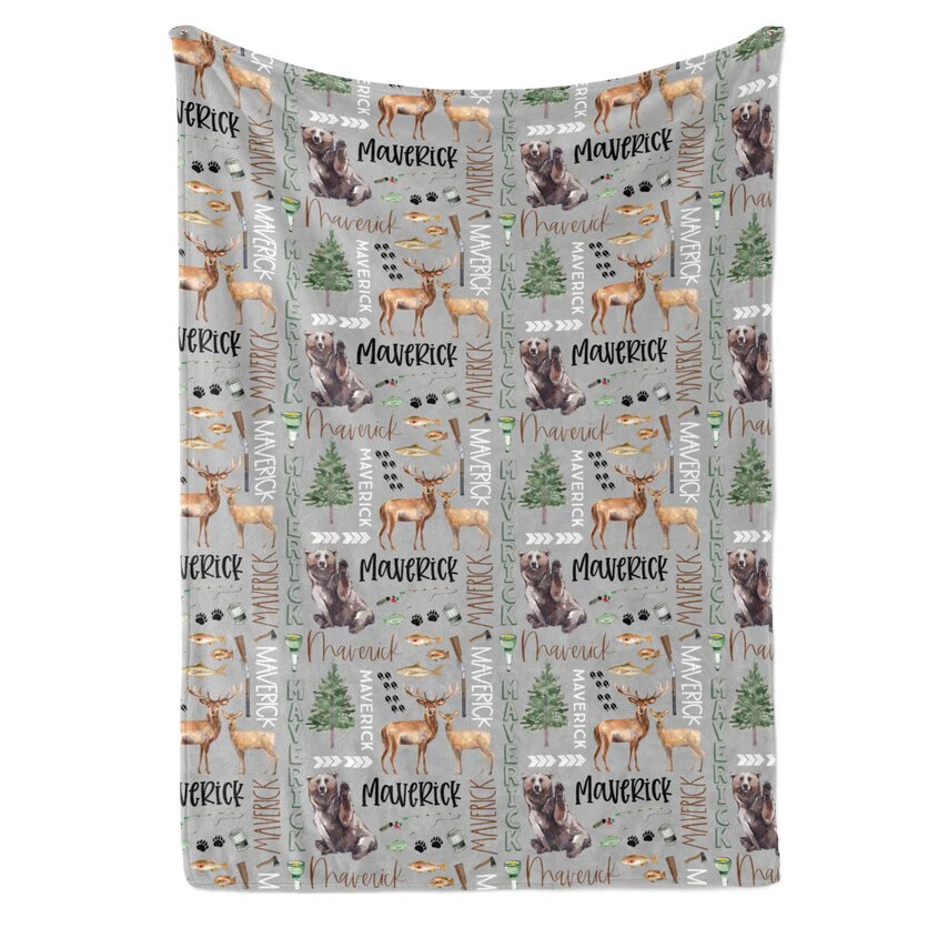 Custom Baby Blanket Woodland Baby Blanket Hunting Fishing Baby Boy