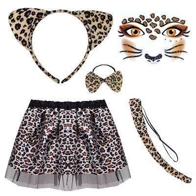 Leoparden Kostüm Kinder Tierkostüm Set Tutu-Rock Mädchen mit Tierohren Stirnb...