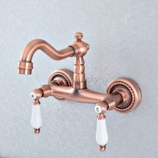 Antique Red Copper Swivel Spout Basin Sink Bathroom Mixer Tap Lavatory Faucet
