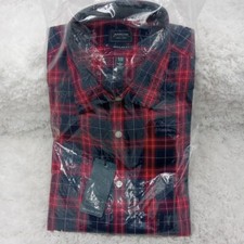 Arrow Shirt Mens 16-16.5 34/35 Large Red Blue Tartan Plaid Wrinkle Free