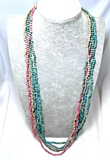 Multicolor Beaded Layered Necklace With Pink Green & Beige Strands