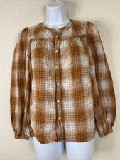 Universal Thread Womens Size XS Orange Plaid Button Up Shirt Long Sleeve