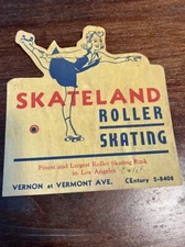 Vintage Roller Skating Rink Sticker Label Los Angeles CA Skateland Decal