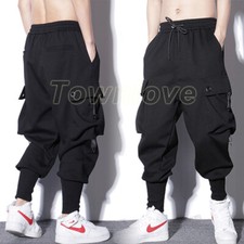 Mens Punk Harem Pants Hip Hop Pockets Cargo Trousers Casual Baggy Streetwear Hot