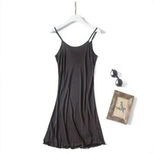 Women Knitted Silk Slip Dress Petticoats Strap Spaghetti Nightdress Camisole