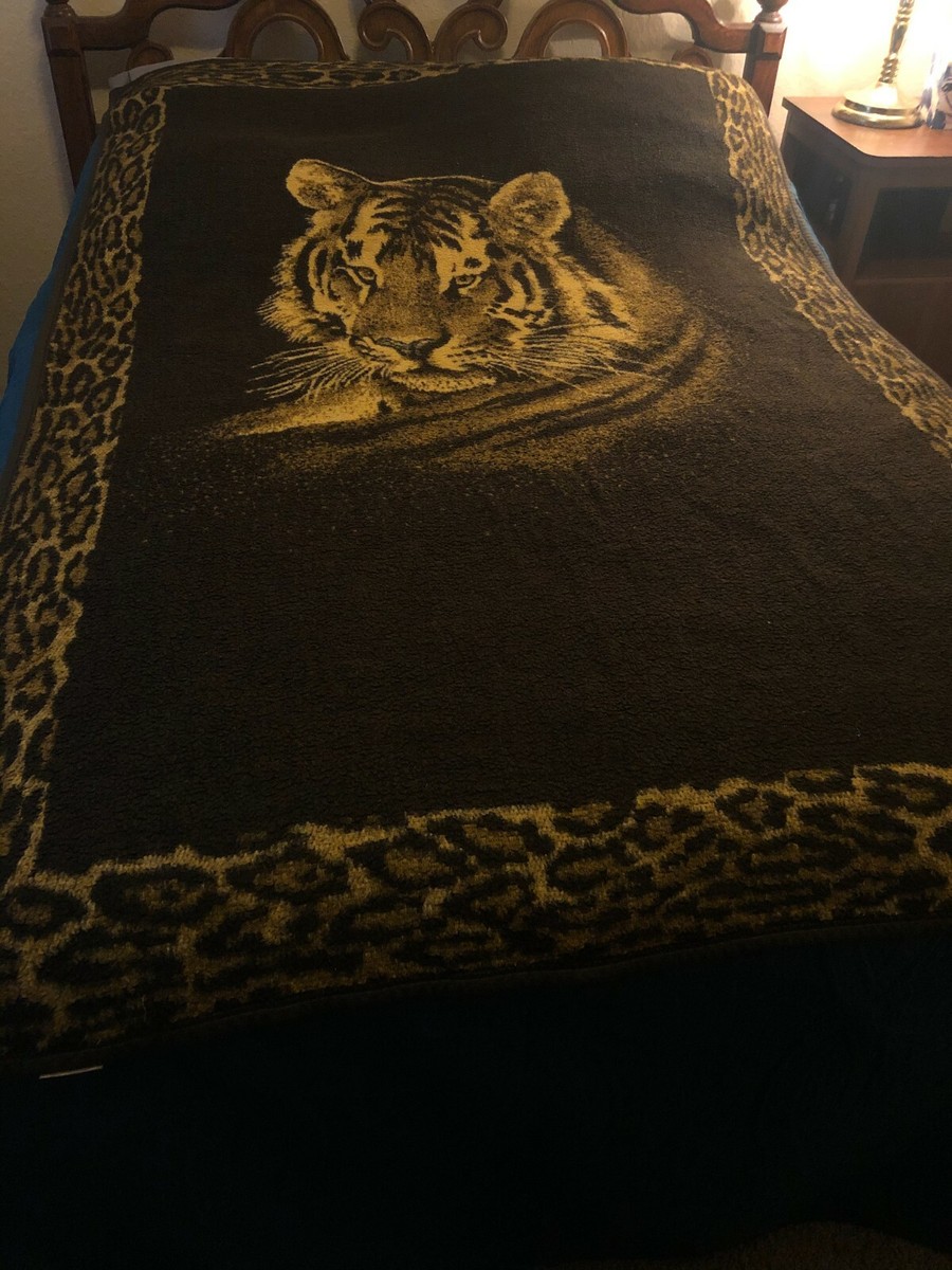 RATS INDIAN BLANKET:BLACK×GREEN×BROWN Biederlack Gold+Black Tiger Head Leopard Print Border