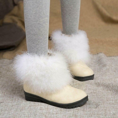 Hot Womens Snow Fur Furry Winter Warm Ankle/Mid calf Boots Casual Shoes Size New - Picture 10 of 11