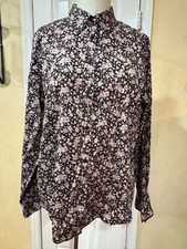 Women's Chaps No Iron Shirt Button Down Flowered Black Pink Oxford Dress