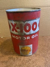 1 Vintage Full 1 Quart Shell X-100 SAE 20-20W Steel Oil Cans/NOS