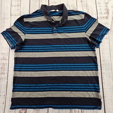 Calvin Klein Blue/Gray Striped Short Sleeve Cotton Polo Shirt Men's XL