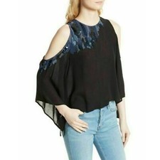 Free People All About You Blouse Top Embellished Cold Shoulder Black XS 275275