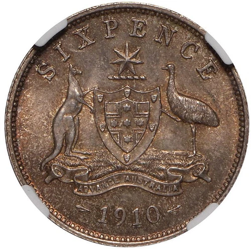 AUSTRALIA 6 Pence 1910-(L) NGC MS64 Edward VII